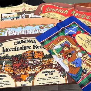 Colorful Linen Irish, Scottish Recipe Tea Towels Set